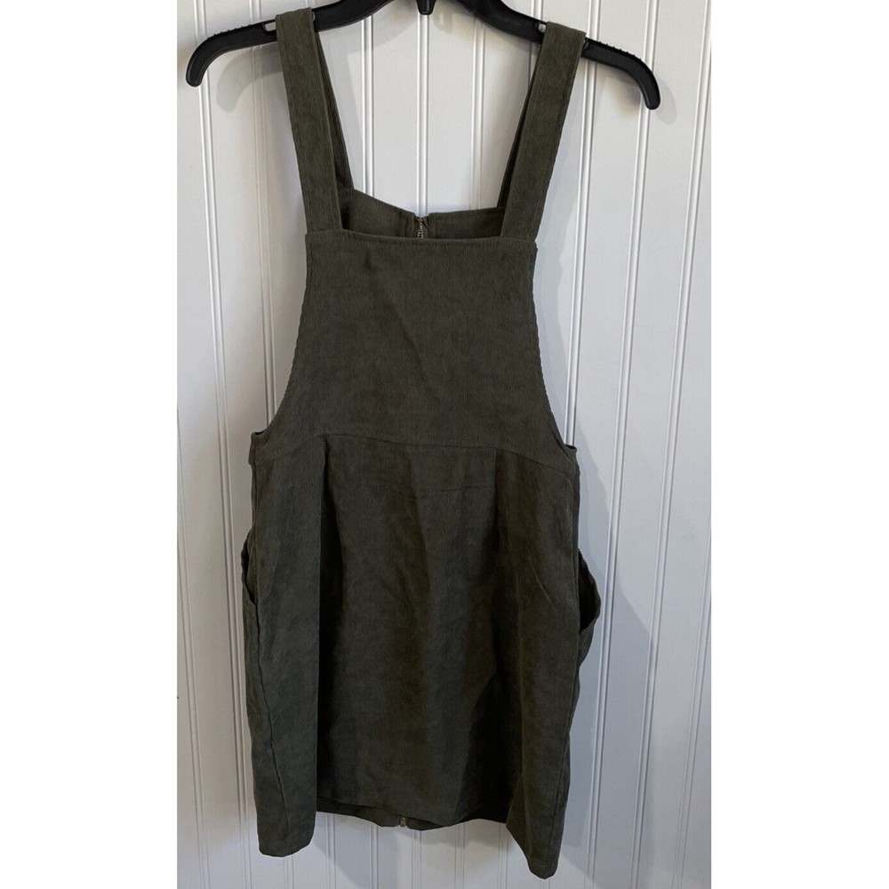 Shein Overall Dress Womens Small Corduroy O-Ring Zipper‎ Mini Green